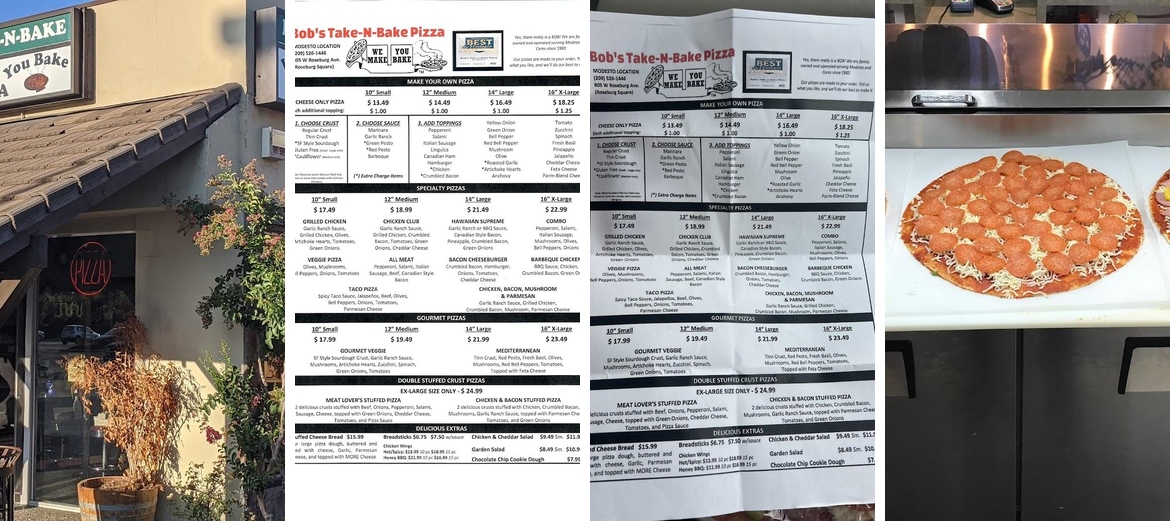 Bobs Take n Bake Pizza Menu