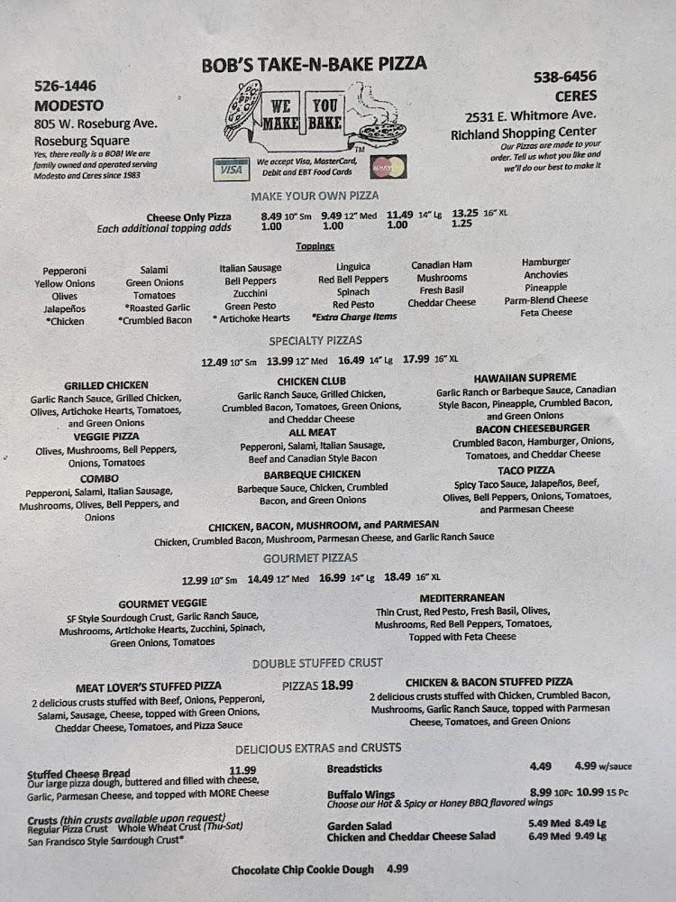 Bobs Take n Bake Pizza Menu image 3